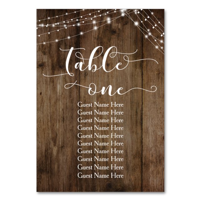 Table Bois & Lumières One avec carte de nom d'invi (Dos)