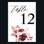 Table Bourgogne et rose Floral 8B Numéro de tableau<br><div class="desc">Habillez vos tables de mariage ou de fête avec votre carte de numéro de tableau floral Bourgogne et rose.</div>