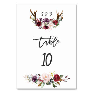 Table Burgundy Blush Floral Antlers Mariage Numéro de ta