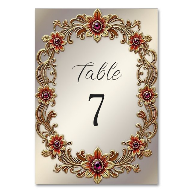 Table Cadre Floral Or avec pierres rouges Numéro de tabl (Par défaut)