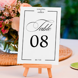 Table Calligraphie romantique noir blanc chic numéro de