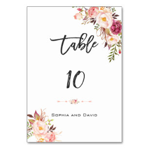 Table Charm Blush rose Floral écriture Numéro de tableau