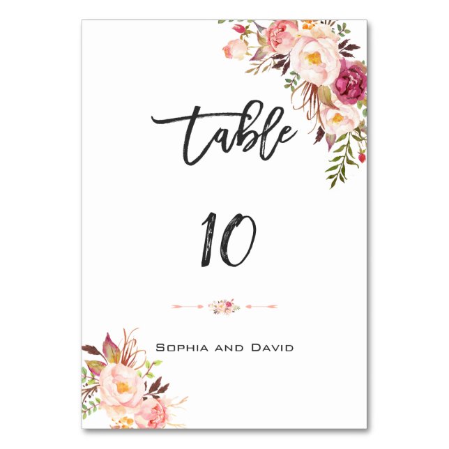 Table Charm Blush rose Floral écriture Numéro de tableau (Dos)