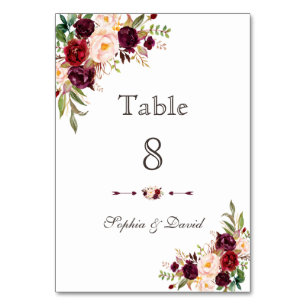 Table Charm Bourgogne Rouge Marsala Floral Numéro de tab