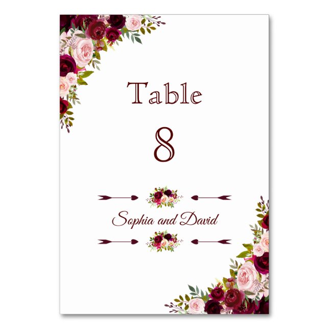 Table Chic Burgundy Marsala Floral Mariage NUMÉRO DE TAB (Par défaut)
