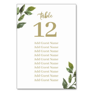 Table Chic Rustic Greenery Tableau Numéro de siège Graph