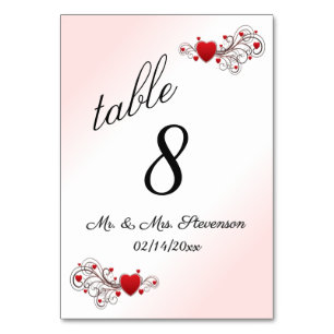 Table Coeurs roses Numéro de tableau