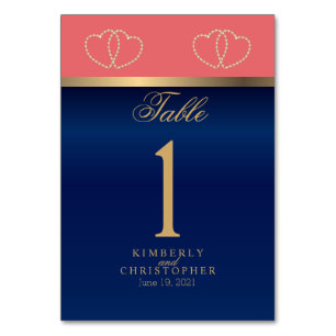 Table Corail and Navy, Gold Hearts Numéro de tableau