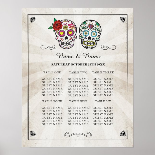 Table de crâne de sucre Mariage Halloween Poster S (Devant)