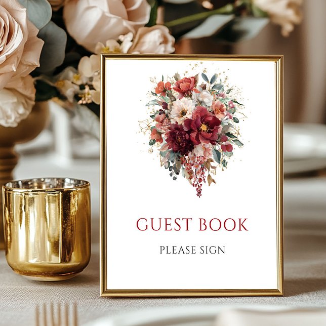 Table de livre d'or de fleurs de Bourgogne Boho au (Burgundy Boho Fall Flowers Guest Book Tabletop

)