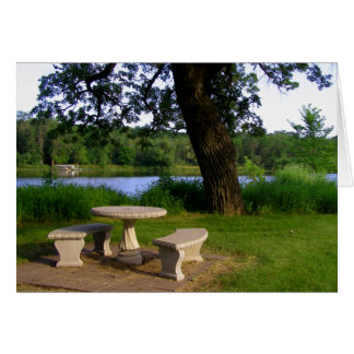 Table de pique-nique sous un arbre à l'ombre près