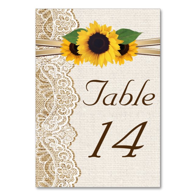 Table Dentelle et tournesol burlap mariage numéro de tab (Par défaut)