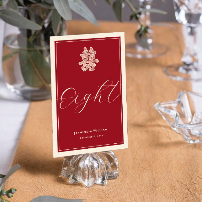 Table Double Bonheur Mariage chinois rouge Numéro de tab (Créateur téléchargé)