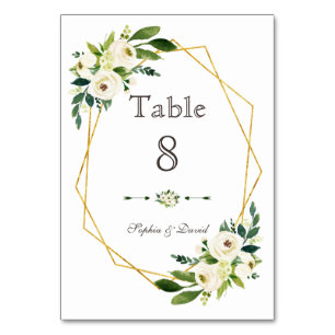 Table Elégant blanc vert Floral Gold Frame Numéro de tab