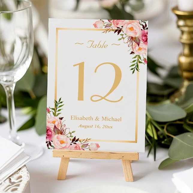 Table Élégant Chic Rose Floral Gold Mariage Numéro de ta (Créateur téléchargé)