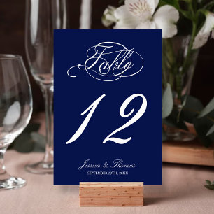 Table Élégant Mariage bleu et blanc de la marine Numéro
