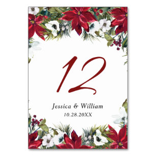 Table Élégant Poinsettia Pine Fur Mariage Numéro de tabl