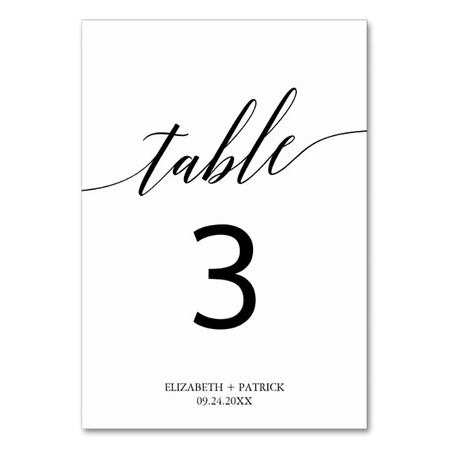 Table Élégante calligraphie blanche et noire Numéro de t (Par défaut)