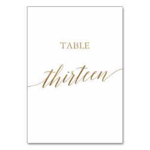 Table Élégante calligraphie Or Numéro de tableau Treize
