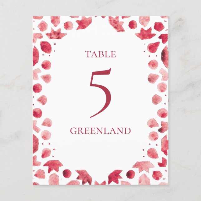 Table en carreaux de faïence aquarelle rouge bohèm (Devant)