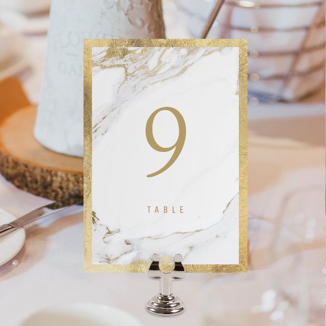 Table Faux or feuille marbre moderne mariage numéro de t (Faux gold foil marble modern wedding table number)