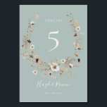 Table Fleur sauvage de Cuivre Bourgogne | Numéro de tabl<br><div class="desc">Ce fleur sauvage en cuivre bordeaux | turquoise numéro de table est parfait pour votre classique rouille boho rustique, blanc, marsala mariage. Le design présente une couronne bohème ou un bouquet de fleurs sauvages d'aquarelle moderne violet, rouge, gris et rose vif, ainsi que des oranges brûlées et de la verdure...</div>