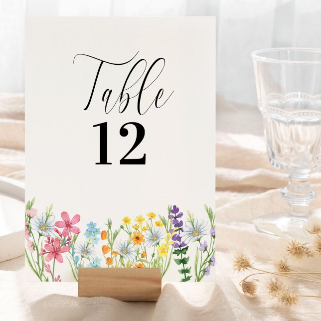Table Fleur sauvage Mariage Fleur de prairie Numéro de t (Wedding Table Card template, ready for you to change the table number for as many tables as you need)