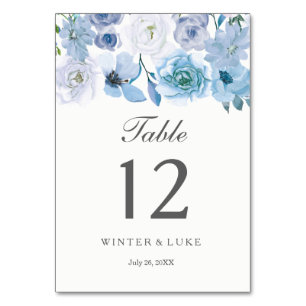 Table Florales d'hiver : Bleu Blanc Mariage Numéro de ta