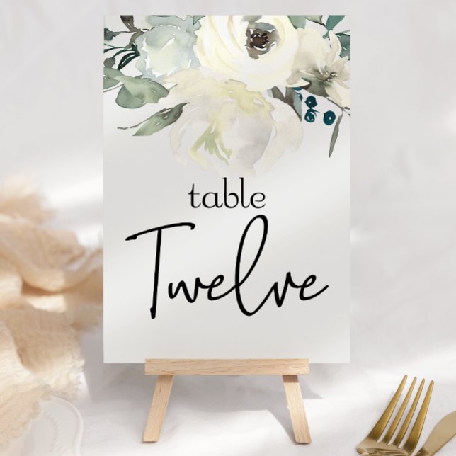 Table Ivory White Roses Floral Mariage Numéro de tableau (Créateur téléchargé)