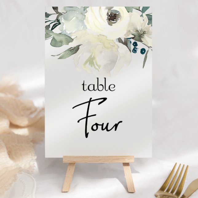 Table Ivory White Roses Floral Mariage Numéro de tableau (Créateur téléchargé)