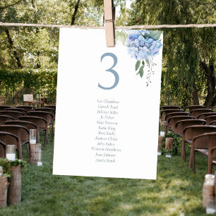 Table Liste d'invités Blue & White Hydrangea Numéro de t