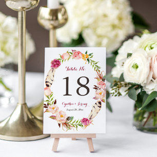 Table Mariage Boho de plume de germe de fleurs Numéro de