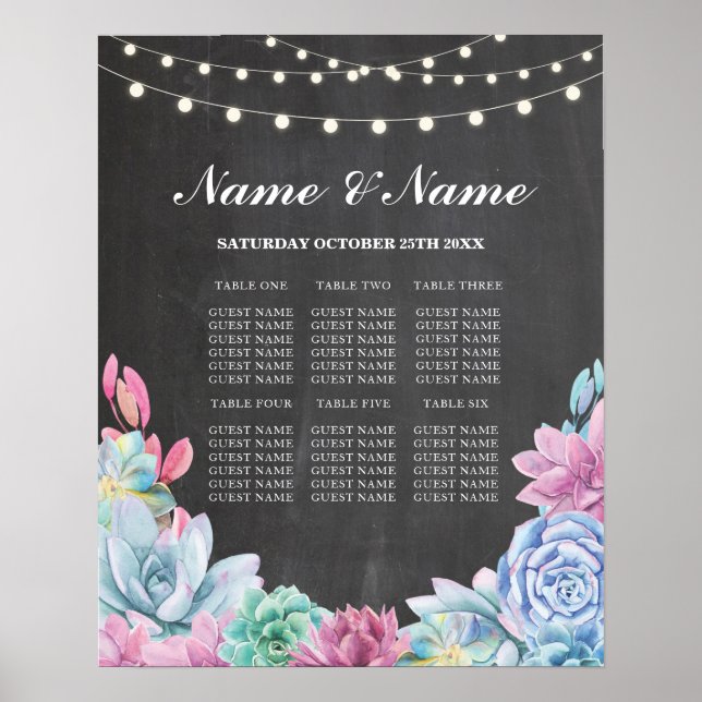 Table Mariage Chalk Succulents Poster Siège (Devant)