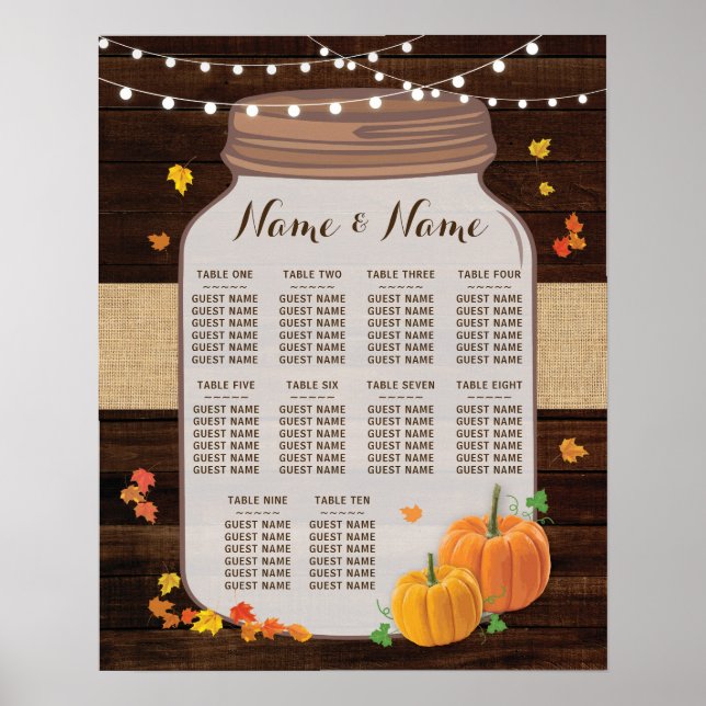 Table Mariage Citrouille Automne Bois Poster Siège (Devant)