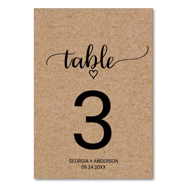 Table Mariage de calligraphie simple Faux Kraft Numéro d (Par défaut)