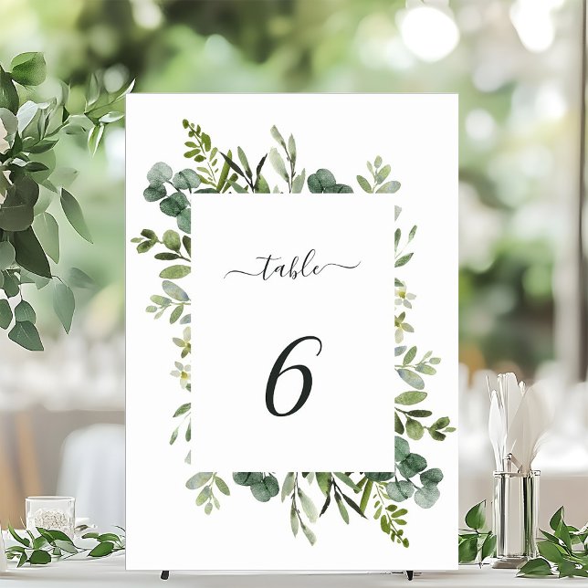 Table Mariage de feuillage vert Eucalyptus Numéro de tab (Créateur téléchargé)
