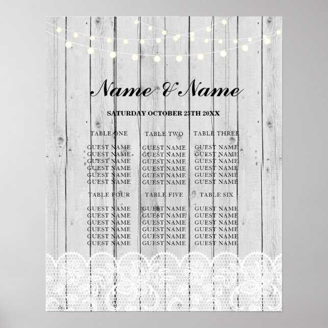 Table Mariage Dentelle rustique Gris Bois Poster S (Devant)