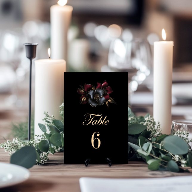 Table Mariage floral noir de Bourgogne gris Numéro du ta (Créateur téléchargé)