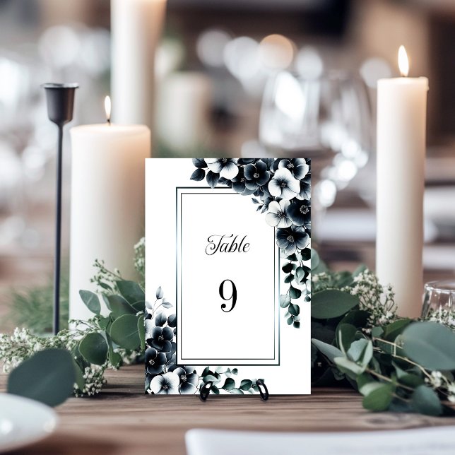 Table Mariage floral noir et blanc moderne Numéro de tab (Créateur téléchargé)