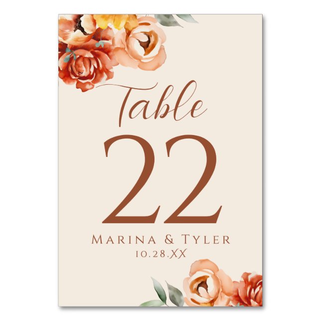 Table Mariage floral rouille beige Numéro de tableau Car (Par défaut)