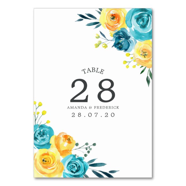 Table Mariage floral turquoise et jaune Numéro de tablea (Par défaut)