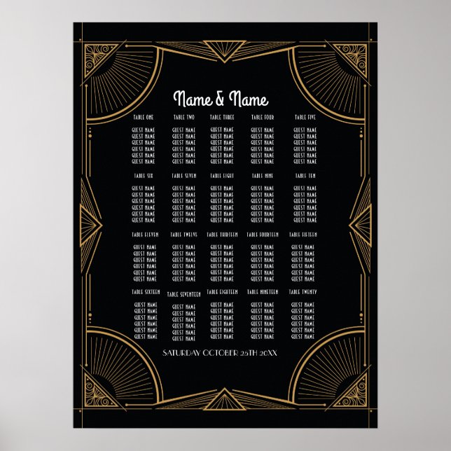 Table Mariage Gatsby Art Déco Poster 20 places (Devant)