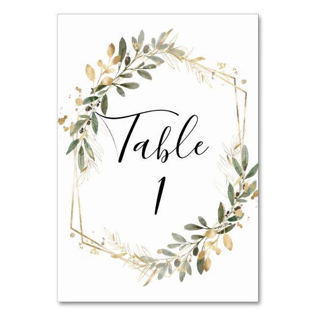 Table Mariage géométrique vert et or Numéro de tableau (Par défaut)