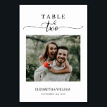 Table Mariage photo Elegance Script Numéro de tableau De<br><div class="desc">Design moderne et élégant imprimé Élégance Script Mariage photo moderne Numéro de tableau Deux qui peut être customisé avec votre texte et ajouter chaque carte numéro de tableau à votre panier, un par un. Cliquez sur le bouton "Customiser" et utilisez notre outil de conception pour modifier ce modèle. Découvrez le...</div>