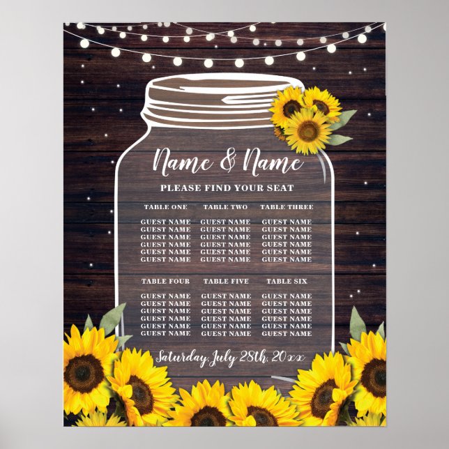 Table Mariage Poster Siège Sunflower Jar Wood (Devant)