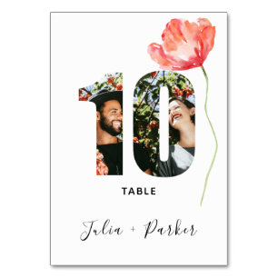 Table Mariage rouge pavot moderne Numéro de tableau 10