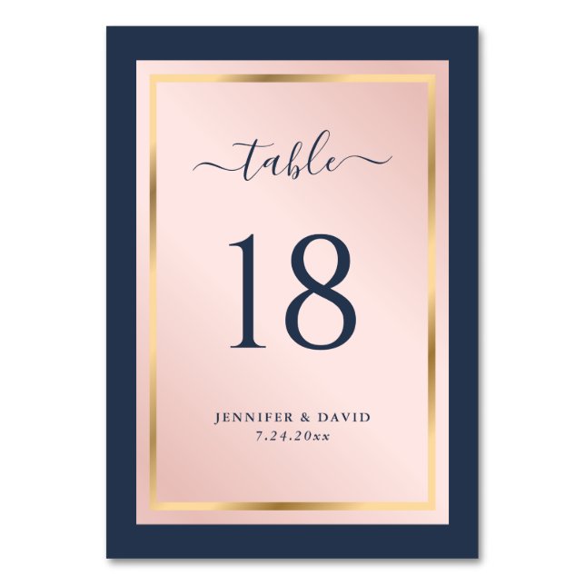 Table Marine Blue Blush et Gold Mariage Numéro de tablea (Par défaut)