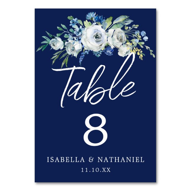 Table Marine Blue Floral Chic Winter Wedding Numéro de t (Par défaut)