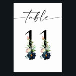 Table Marine, Dusty Blue & Pink Floral Numéro de tableau<br><div class="desc">Habillez vos tables de mariage ou de fête avec votre carte de numéro de tableau bleu et rose marine,  numéro 11. Disponible également en nombre modifiable. Consultez notre collection pour les voir ici : https://www.zazzle.com/collections/navy_dusty_blue_pink_blush_floral_invitations-119375130976041409?rf=238937196885903396</div>