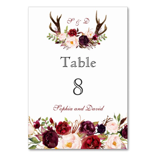 Table Marsala Bourgogne Floral Antlers Numéro de tableau (Par défaut)